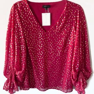 1. State Gold Metallic Print Blouse Size Small NWT